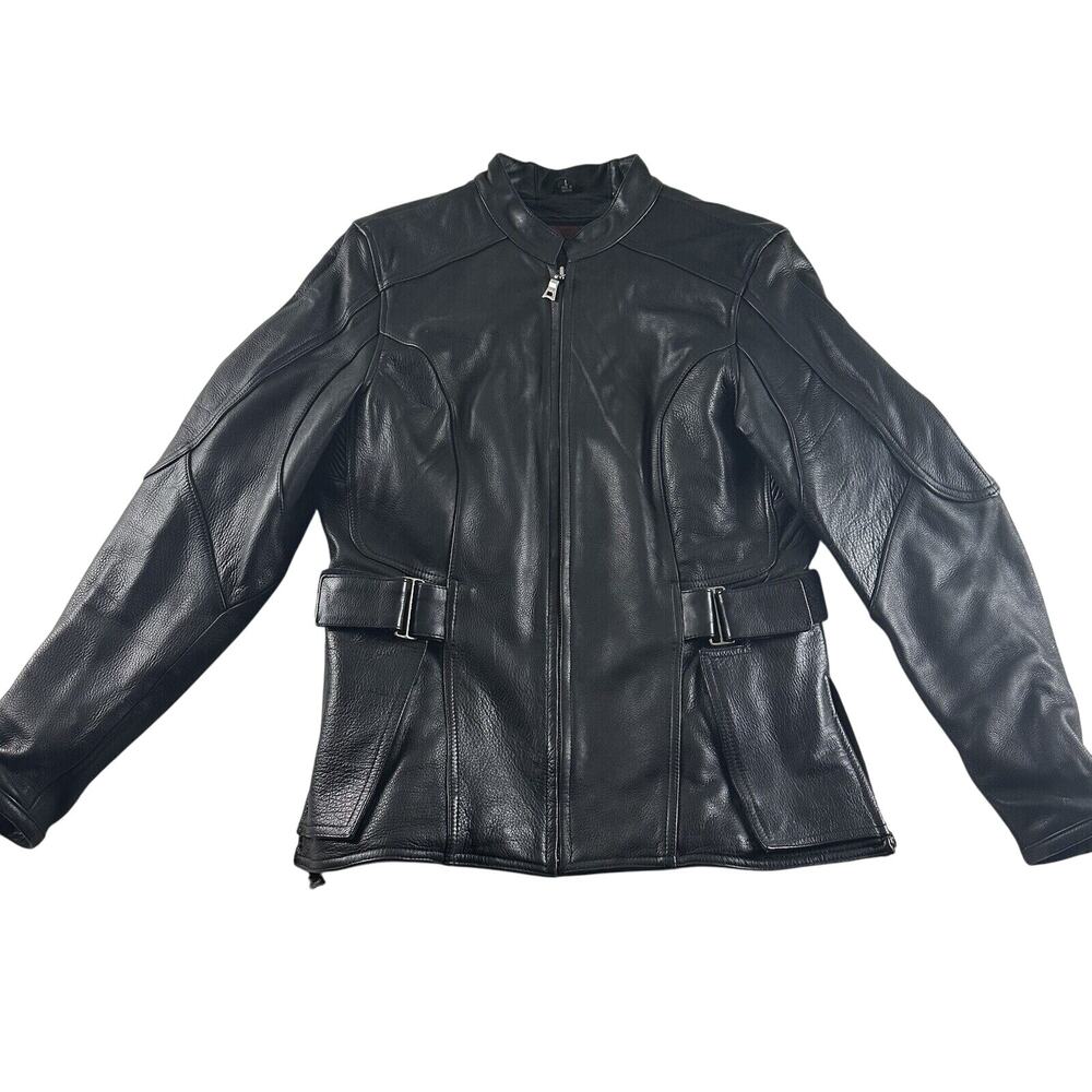 Flying Bikes Women's Black Leather Motorcycle Jacket/ Coat "Oakwood"‎ sz L Lined
